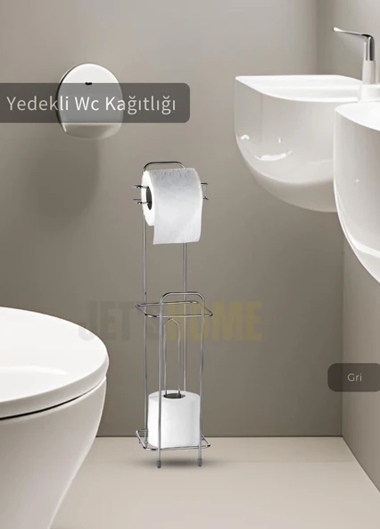 Paslanmaz Raflı Tuvalet Kağıdı Askılığı Yedekli Wc Kağıtlık Tutucu Krom ürün görseli 1