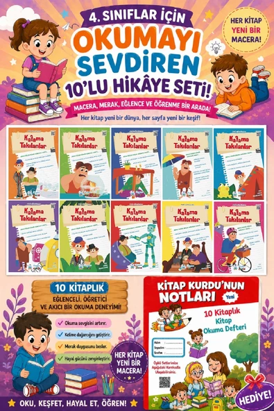 3.Sınıflar İçin Okumayı Sevdiren 10 lu Hikaye Seti 4 (Kitap Okuma Defteri Hediyeli) ürün görseli 1