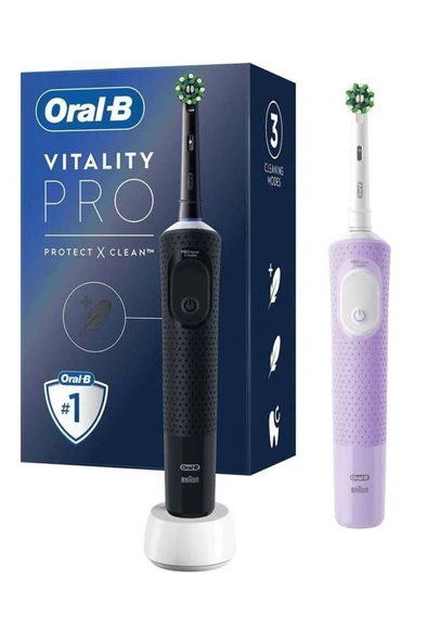 Oral-B Şarjlı/Elektrikli Diş Fırçası Vitality Pro 2'li Siyah&Lila Avantaj Paketi ürün görseli 1
