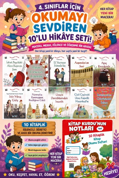 4.Sınıflar İçin Okumayı Sevdiren 10 lu Hikaye Seti 2 (Kitap Okuma Defteri Hediyeli) ürün görseli 1