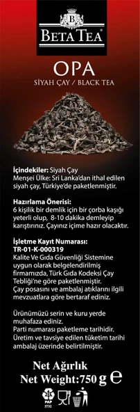 Beta Premium Opa 750 Gr % 100 Seylon İthal Siyah Çay - Resim 6