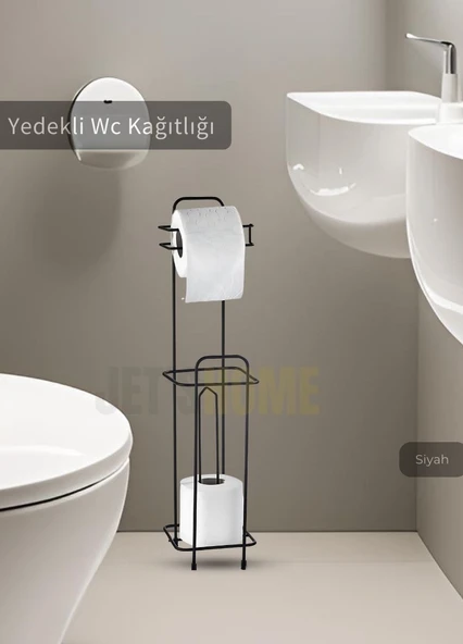 Paslanmaz Raflı Tuvalet Kağıdı Askılığı Yedekli Wc Kağıtlık Tutucu Siyah ürün görseli 1