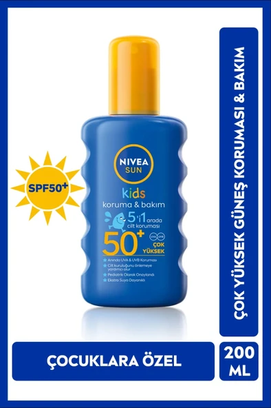 NIVEA SUN SPF50 Çocuklar İçin Güneş Koruyucu Vücut Spreyi 200ml, Anında UVA Koruması, 5i 1Arada Bakım, Nem ürün görseli 1