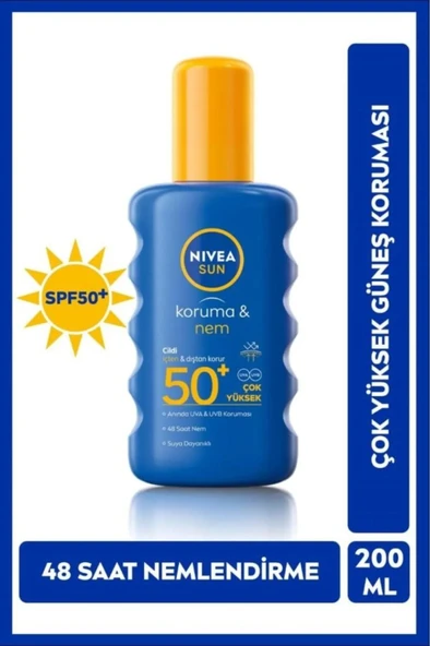 NIVEA SUN SPF50 Yüksek Güneş Koruyucu ve Nemlendirici Vücut Spreyi 200ml, UVA UVB Koruması, Suya Dayanıklı ürün görseli 1