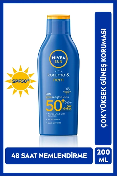 NIVEA SUN SPF50 Güneş Koruyucu Losyon 200ml, 48 Saat Nemlendirici, Suya Dayanıklı, Anında Koruma ürün görseli 1
