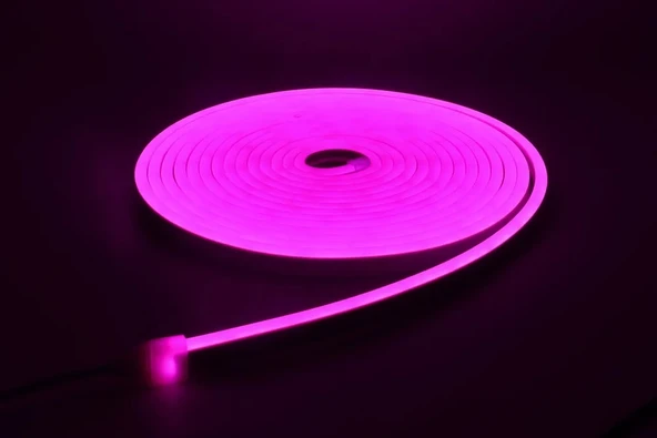 Neon LED şerit 5metre Pembe LED zincir bandı hortum esnek dekoratif aydınlatma ışık 12V 10W ürün görseli 1