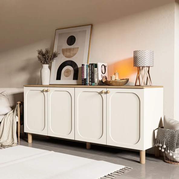 Mezza 1700 Monza 180 Cm (Membran MDF Kapaklı) Bohem Konsol Sepet-Beyaz ürün görseli 1