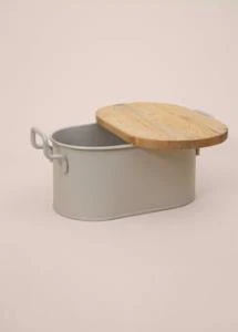 THE MİA STRİPE AHŞAP KAPAKLI EKMEK SAKLAMA KUTUSU BEJ 40*22*18 CM ürün görseli 1