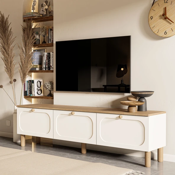 Mezza 1280 Monza 180 Cm (Membran MDF Kapaklı) Bohem Tv Ünitesi Sepet-Beyaz ürün görseli 1