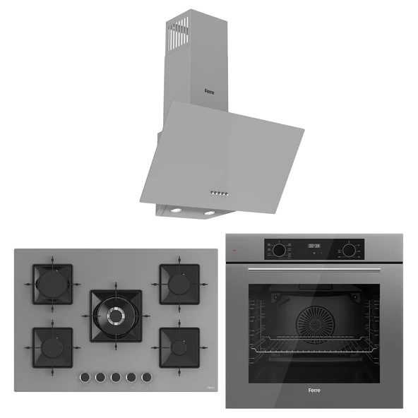 Ferre Flowart Florenz Essential Gri 3'lü Ankastre Set ( QBL63CPR-SS038-D088 ) ürün görseli 1