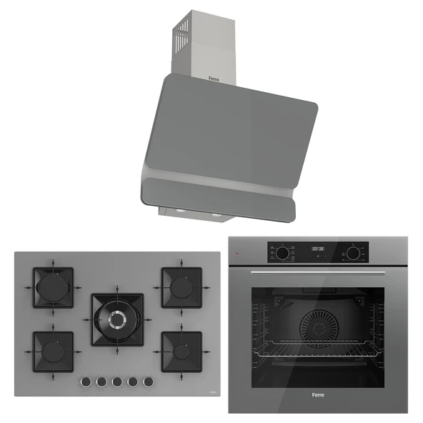Ferre Flowart Florenz Elite Gri 3'lü Ankastre Set ( QBL63CPR-SS038-D082 ) ürün görseli 1