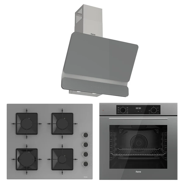 Ferre Flowart Ventora Elite Gri 3'lü Ankastre Set ( QBL63CPR-SS208-D082 ) ürün görseli 1