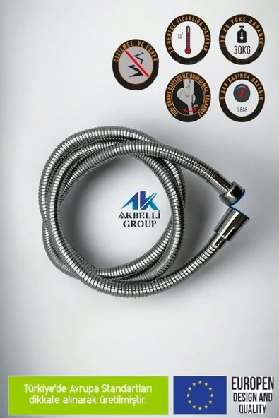 AKBELLİ GROUP DELTALİNE Premium Lüx 360 Derece Döner Bilyeli Paslanmaz Örgülü Spiral Duş Hortum Zinciri 150 Cm ürün görseli 1