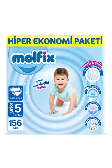 Molfix Bebek Bezi 5 Beden Junior Hiper Ekonomi Paketi 156 Adet ürün görseli 1