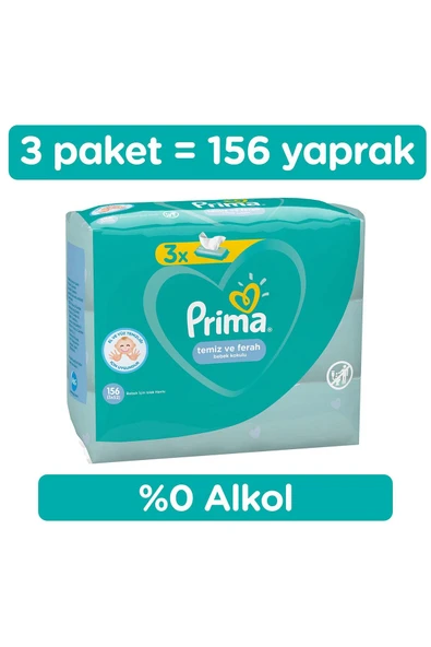 Prima Temiz Ve Ferah Islak Bebek Havlusu 3 x 52'Li Paket 468 Yaprak ürün görseli 1
