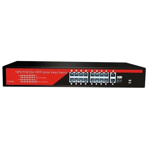 EZCOOL EZ-16PSF-SFP 16PORT 16FE+2GE+1SFP GIGABIT POE SWITCH 240W ürün görseli 1
