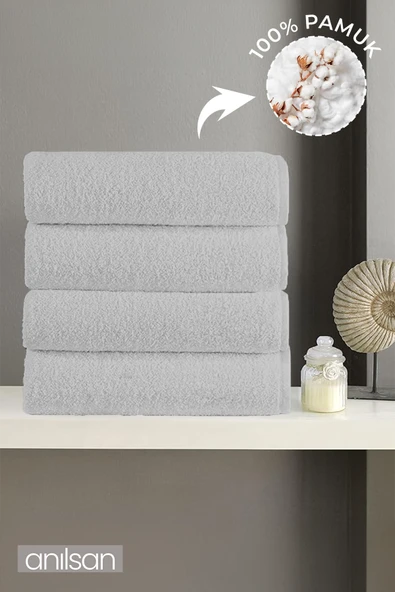 4'lü Gri El Havlusu - 50x90 Cm, 225 Gr, %100 Pamuk, Spa Ve Otel Havlusu ürün görseli 1