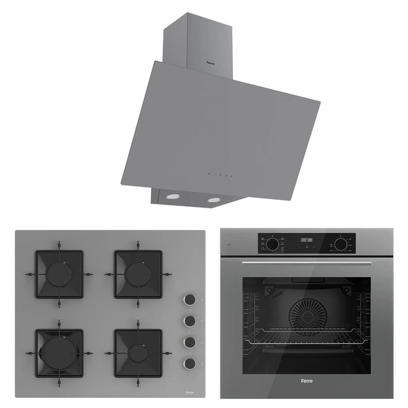 Ferre Flowart Ventora Plus Gri 3'lü Ankastre Set ( QBL63CPR-SS208-D079 ) ürün görseli 1