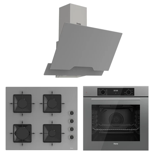 Ferre Flowart Ventora Pro Gri 3'lü Ankastre Set ( QBL63CPR-SS208-D065 ) ürün görseli 1