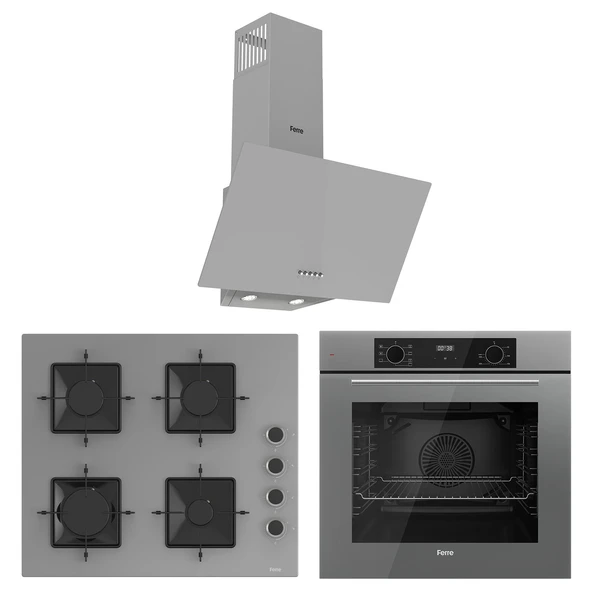 Ferre Flowart Ventora Essential Gri 3'lü Ankastre Set ( QBL63CPR-SS208-D088 ) ürün görseli 1