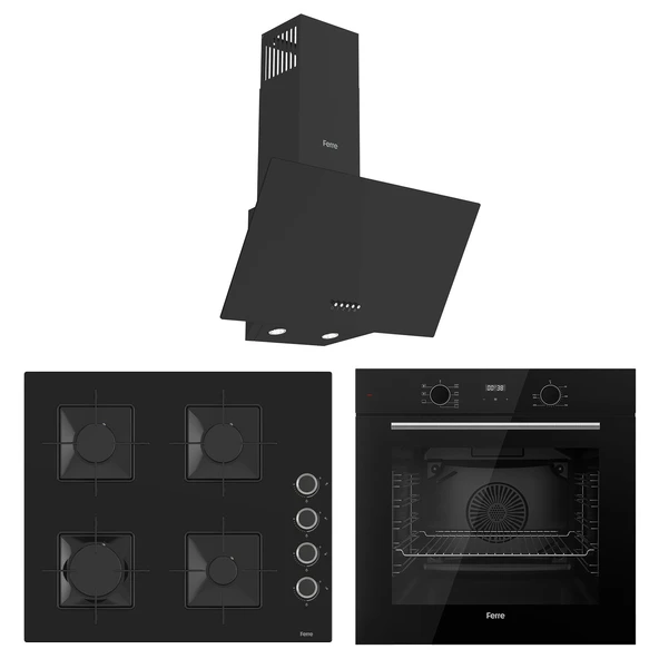 Ferre Flowart Ventora Essential Siyah 3'lü Ankastre Set ( QBL63CS-SS205-D086 ) ürün görseli 1