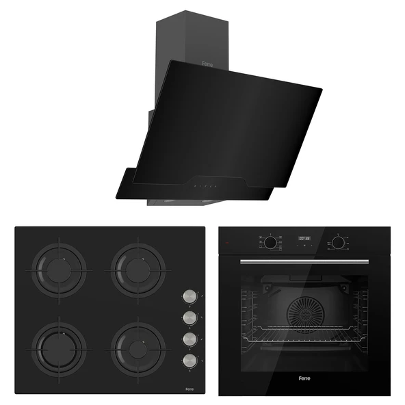 Ferre Flowart Lumora Pro Siyah 3'lü Ankastre Set ( QBL63CS-CS205-D063 ) ürün görseli 1