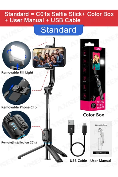 C01S Selfie Çubuğu Telefon Tripod,Kaymaz Uzatılabilir Selfie Telefonu Tripod ürün görseli 1