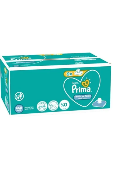 Prima Islak Havlu Mendil Hassas Ciltler İçin 9lu Set 468 Yaprak 9'lu Set ürün görseli 1