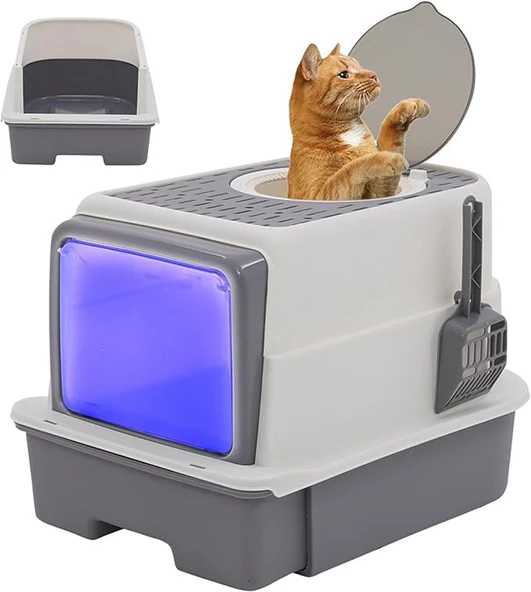 Monozone Büyük Boy Kedi Tuvaleti Çekmeceli Sterilizasyon ve Koku Giderme Taraklı Üst Kapaklı 35-55cm ürün görseli 1