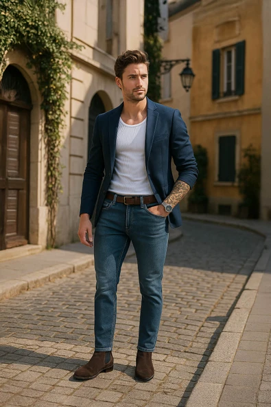 Erkek Slim Fit Normal Bel Düz Kesim Dar Paça Likralı İndigo Jean Pantolon ürün görseli 1