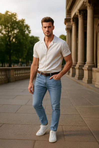 Erkek Skinny Fit Düşük Bel Dar Kesim Dar Paça Likralı Mavi Jean Pantolon ürün görseli 1
