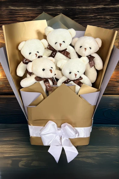 Sole Sevgiliye Özel Dore-Gümüş Konsept Romantik Peluş Ayıcık Buketi ürün görseli 1