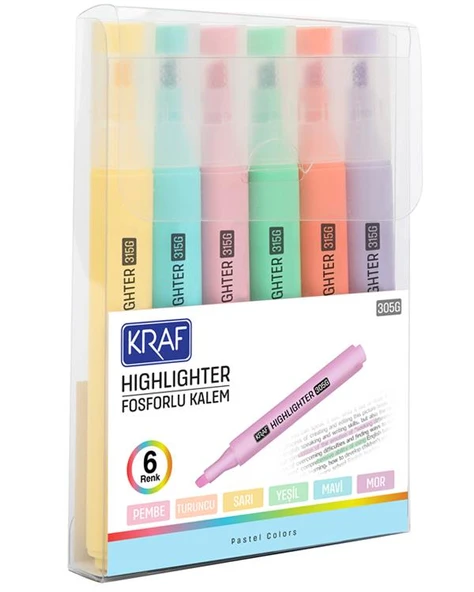 Kraf Fosforlu Kalem Trio Pastel Colors 315G 6Lı ürün görseli 1