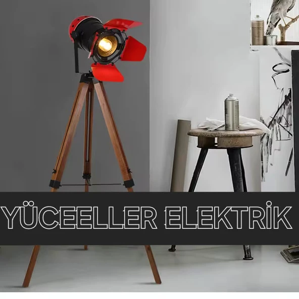 Yüceeller Retro Kırmızı Başlıklı Tripot Ayaklı Lambader ürün görseli 1