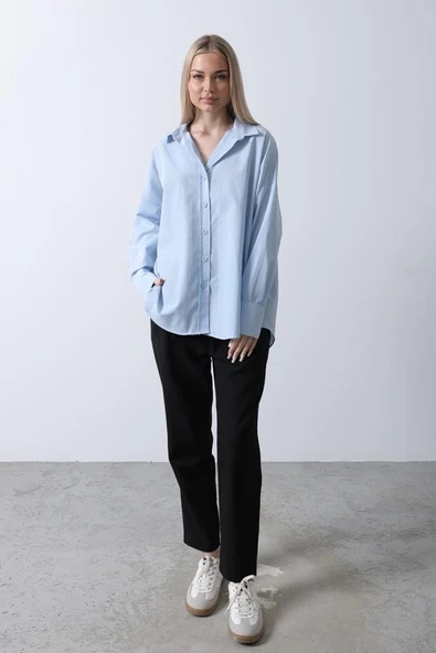 Geniş Manşet Detaylı Gömlek - Bebe Mavisi ürün görseli 1