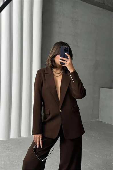 Dipmoda kadın gold düğme detaylı blazer ceket DPG077 ürün görseli 1