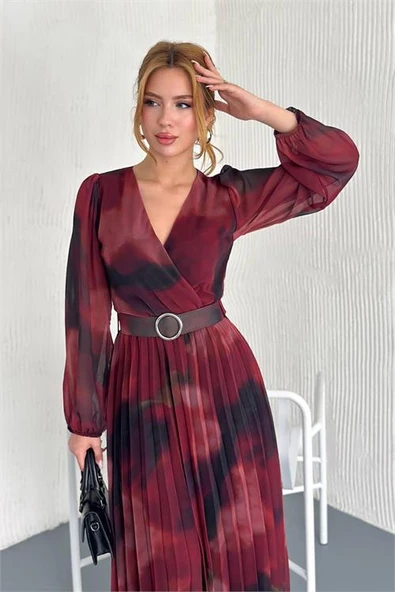 Dipmoda kadın astarlı midi boy şifon elbise DPK20301 ürün görseli 1