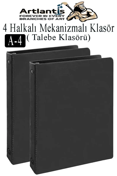 Siyah 4 Halkalı Klasör 2 Adet A4 PVC Öğrenci ve Ofis Tipi Evrak Sunum Klasörü İç Cepli Otomatik Mekanizmalı Büro Okul Arşivle ürün görseli 1