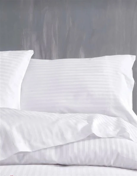 Çizgili Saten Beyaz  2 Adet 50x70 Yastık Kılıfı ürün görseli 1