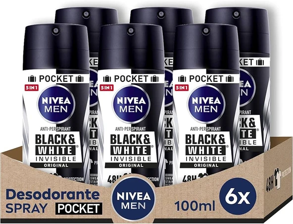 Nivea Deodorant (Black & White Men) - 6 x 100ml ürün görseli 1