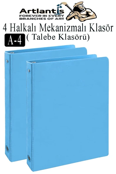 Açık Mavi 4 Halkalı Klasör 2 Adet A4 PVC Öğrenci ve Ofis Tipi Evrak Sunum Klasörü İç Cepli Otomatik Mekanizmalı Büro ürün görseli 1