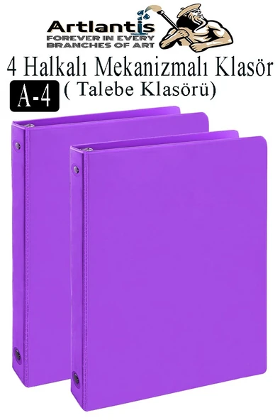 Mor 4 Halkalı Klasör 2 Adet A4 PVC Öğrenci ve Ofis Tipi Evrak Sunum Klasörü İç Cepli Otomatik Mekanizmalı Büro Okul ürün görseli 1
