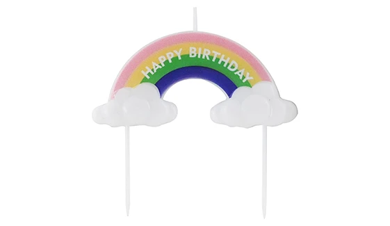 Happy Bırthday Baskılı Gökkuşağı Bulut Şeklinde Mum 10 cm ürün görseli 1