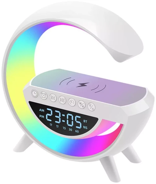 15W kablosuz hızlı şarj standı istasyonu Bluetooth hoparlör çalar saat masa lambası RGB renkli ışık akıllı telefon için şarj cihazı ürün görseli 1