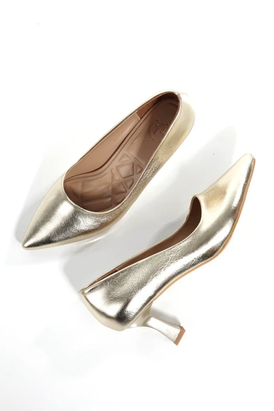 Kandy Altın Dore Abiye Ayakkabı Kısa Topuklu Stiletto ürün görseli 1
