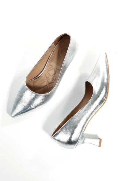 Kandy Gümüş Abiye Ayakkabı Kısa Topuklu Stiletto ürün görseli 1