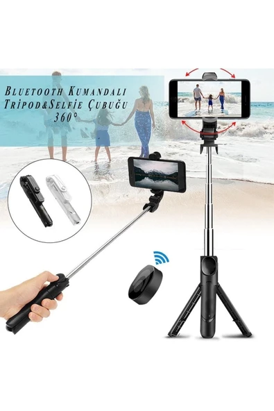 Düz Siyah/ Karışık Siyah-beyaz Bluetooth Kumandalı Selfie Çubuğu-monopod Telefon Tutucu ürün görseli 1