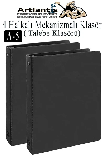 Siyah 4 Halkalı Klasör 2 Adet A5 PVC Öğrenci ve Ofis Tipi Evrak Sunum Klasörü İç Cepli Otomatik Mekanizmalı Büro Okul ürün görseli 1