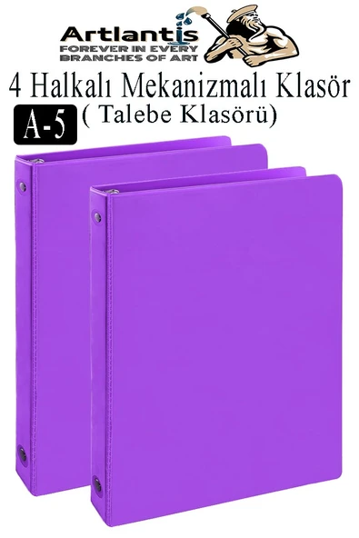 Mor 4 Halkalı Klasör 2 Adet A5 PVC Öğrenci ve Ofis Tipi Evrak Sunum Büro Klasörü İç Cepli Otomatik Mekanizmalı Büro ürün görseli 1