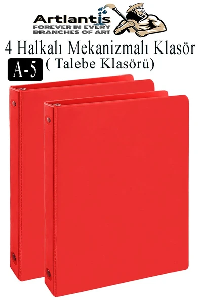 Kırmızı 4 Halkalı Klasör 2 Adet A5 PVC Öğrenci ve Ofis Tipi Evrak Sunum Büro Klasörü İç Cepli Otomatik Mekanizmalı Büro ürün görseli 1